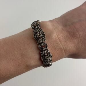 Judith Jack Sterling Silver Marcasite Art Deco Panel Link Bracelet 7”